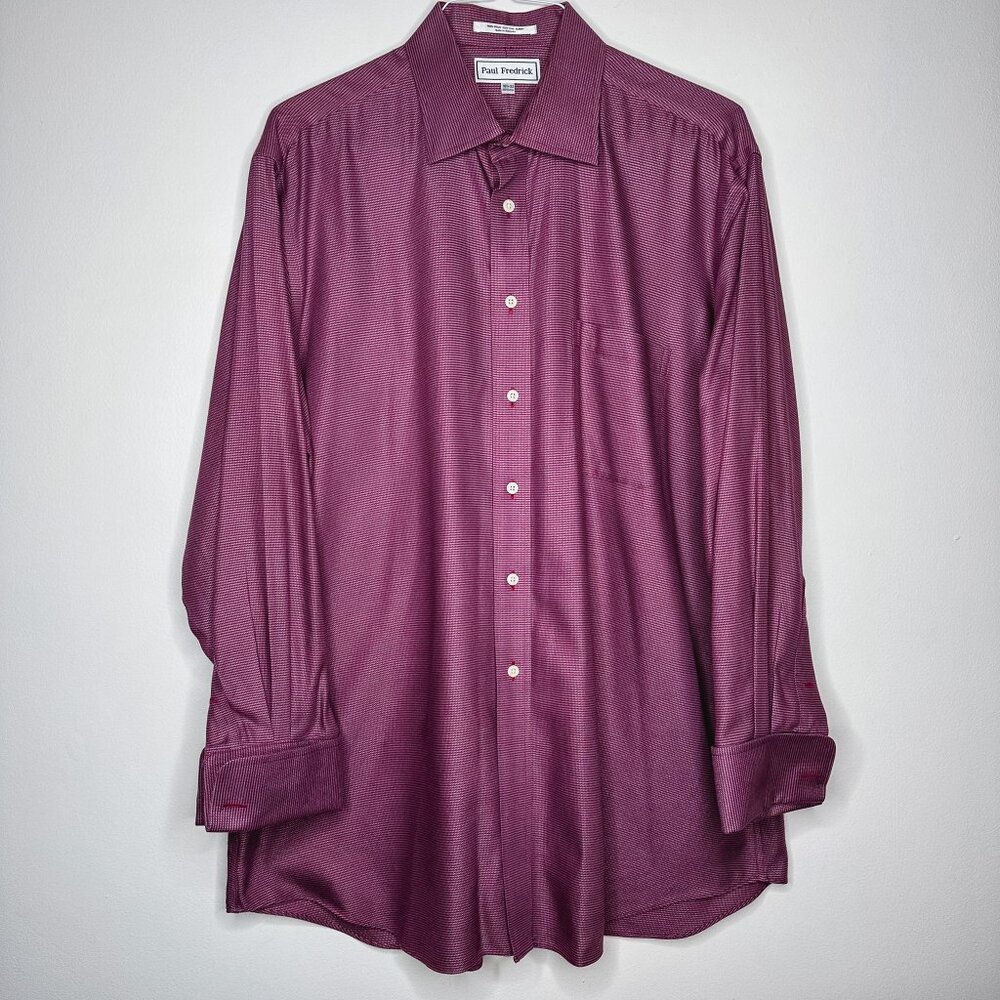 Paul Fredrick Burgundy‎ Dobby Dress Shirt 16.5 x 33 french cuffs